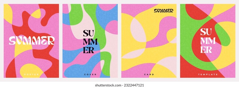 Concept créatif de cartes d'été lumineuses et juteuses. Design abstrait moderne avec des formes liquides à effet de superposition. Modèles pour la célébration, les publicités, la marque, la bannière, la couverture, l'étiquette, l'affiche, les ventes : image vectorielle de stock