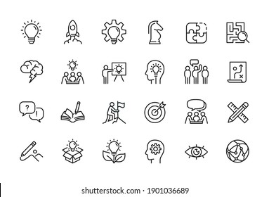 Creative business solutions related icon set. Innovation team management. Editable stroke. Pixel Perfect at 64x64 स्टॉक वेक्टर