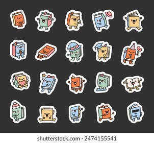 Cute book character. Sticker Bookmark. Funny cartoon hero. Hand drawn style. Vector drawing. Collection of design elements. Stock-vektor