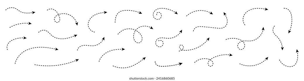 Flèche pointillée courbée. Zigzag flèche rayures design avec des lignes pointillées. : image vectorielle de stock