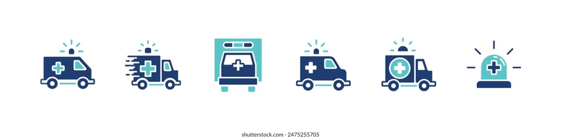 救急車のアイコンベクター画像セット救急病院の救急車緊急輸送医療ウェブとアプリのためのシンボルイラストのベクター画像素材