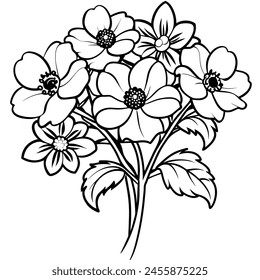 Anemone Flower  Bouquet outline illustration coloring book page design, Anemone Flower  Bouquet black and white line art drawing coloring book pages for children and adults: wektor stockowy