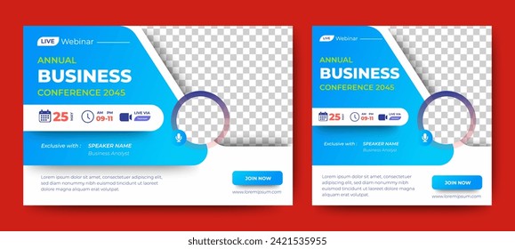 Annual Business Conference live webinar banner invitation and social media post template. Business webinar invitation design.
 Adlı Stok Vektör