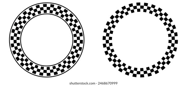 Abstract checkered circle frame vector illustration. Vintage black and white alternating square tiles circular border. Checkerboard round race flag. eps 10 Stock vektor