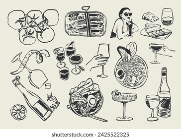 Abstract boho style food and beverages vector illustrations for your wall art gallery, logo design, wallpaper	 Stock vektor
