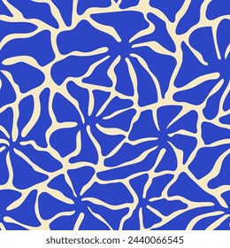 Abstract blue flower art seamless pattern. Trendy contemporary floral nature shape background illustration. Natural organic plant leaves artwork wallpaper print. Vintage spring texture. Stock-vektor