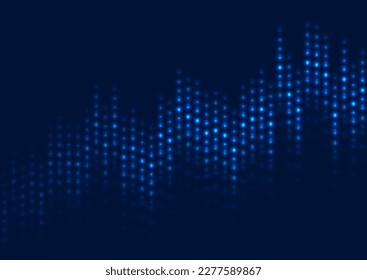 Abstract blue neon growing financial graph chart background. Vector dotted lines tech design Stockvektor