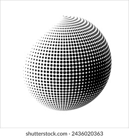 sphère en pointillés abstraite. Arrière-plan vectoriel à l'effet de demi-teinte volumétrique. Illustration en noir et blanc. : image vectorielle de stock