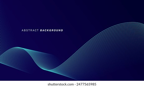 Abstract glowing wave lines on dark blue background. Dynamic wave pattern. Modern flowing wavy lines. Futuristic technology concept. Suit for banner, poster, cover, brochure, flyer, website Immagine vettoriale stock