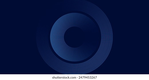 Abstract glowing circle lines on dark blue background. Geometric stripe line art design. Modern shiny blue lines. Futuristic technology concept. Suit for poster, cover, banner, brochure VECTOR เวกเตอร์สต็อก