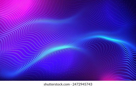 Abstract digital waving 3d particle technology background. Abstract wave moving dots flow particles, hi-tech and big data background design for brochures, flyers, magazine, card, banner. Vector EPS10. - Vector στοκ