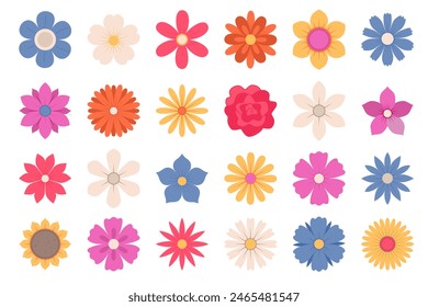 Abstract flowers, top view. Spring flora. Flat vector illustration on white background Arkistovektorikuva