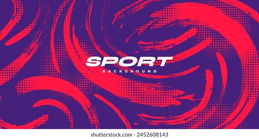 Abstract Sports Background with Red and Purple Brush Texture and Halftone Effect. Retro Grunge Background for Banner or Poster Design Stockvektor
