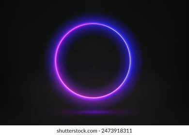 Abstract studio with violet glowing circle frame. 3d vector illustration with neon effect Stock vektor