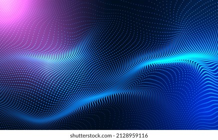 Abstract Waving Particle Technology Background Design. Abstract wave moving dots flow particles, hi-tech and big data background design for brochures, flyers, magazine, business card, banner. Vector Arkistovektorikuva