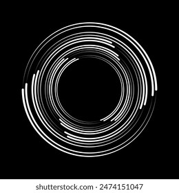 Abstract white vector speed lines in circle form. Segmented circle. Geometric art. Design element for border frame, logo, sign, symbol, prints, web page, emblem, badge,  pattern and abstract backdrop Stock vektor