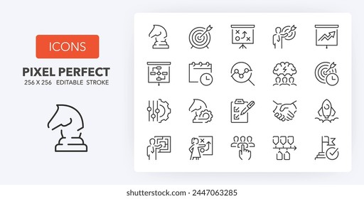 Action plan. Outline symbol collection. Editable vector stroke. 256x256 Pixel Perfect scalable to 128px, 64px... Immagine vettoriale stock