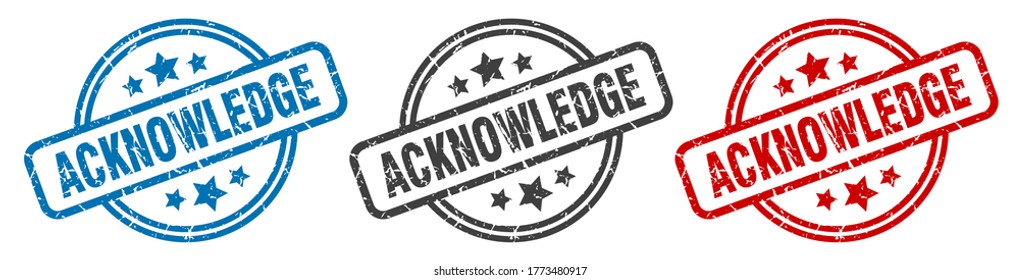 acknowledge stamp. acknowledge round isolated sign. acknowledge label set Arkistovektorikuva