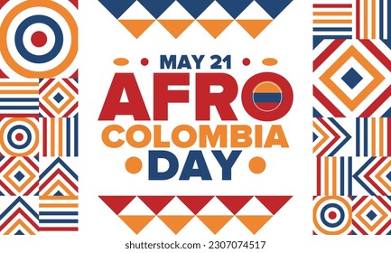 Afro-Colombian Day in Colombia. Celebrate annual in May 21. Freedom day poster. National holiday. Colombian flag. Afro-Colombian culture, history and heritage. Tradition pattern. Vector illustration Stockvektorkép