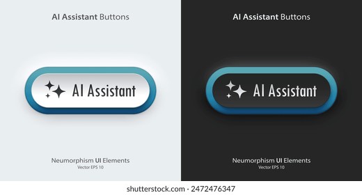 AI Assistant sign. A set of black and white buttons with AI assistant symbols. Icon in trendy neumorphic style. 3D Neumorphism design style for Apps, Websites, Interfaces, and mobile app. UI Ux. 庫存向量圖