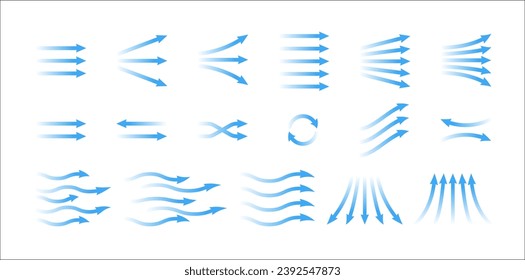 Air flow showing air movement of arrows. Ventilation home fresh, hot or cold from fan or air conditioner wind direction.