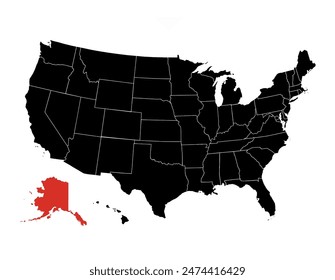 Alaska vector map. High detailed illustration. United state of America country. Immagine vettoriale stock