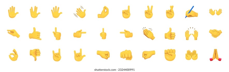 All type of hand emojis, gestures, stickers, emoticons flat vector illustration symbols set, collection. Hands, handshakes, muscle, finger, fist, direction, like, unlike, fingers collection, vector 10 – Vector có sẵn