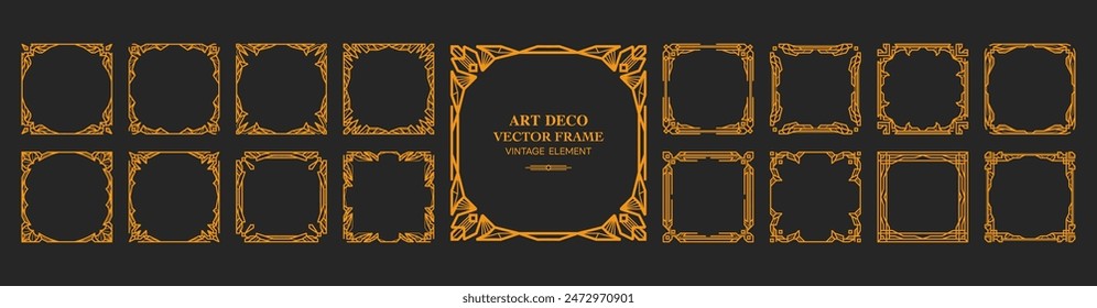 アールデコ角金枠、ビンテージフレーム、飾り枠、ライン幾何学的な高級枠、結婚式のバナーラベルベクターイラスト幾何学的な背景のベクター画像素材