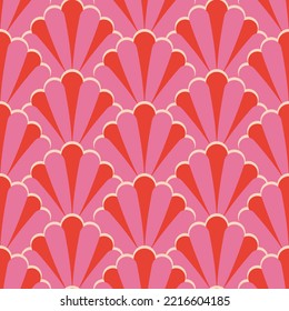 Art Deco Pink Striped Shells. Bright Pink Floral Seamless Patten For Wallpaper, Textiles, Fabric, Home Décor. Stock Vector