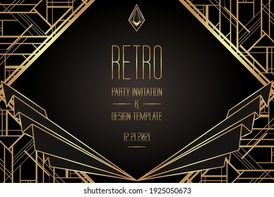 Art Deco vintage patterns and design elements. Retro party geometric background set (1920's style). Vector illustration for glamour party, thematic wedding or textile prints. Stock Vector
