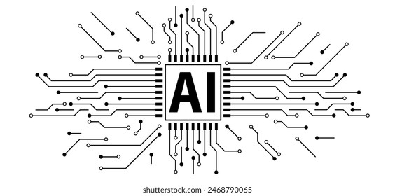 Artificial intelligence AI pictogram. Technology related to artificial intelligence, computers and systems that are intelligent, graphic of robot. Vector ai generated logo or symbol. circuit board Stockvektorkép