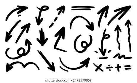 Arrow vector. Hand drawn brush stoke, speech bubble, line, cute doodle glitter pen line elements. vector illustration.: wektor stockowy