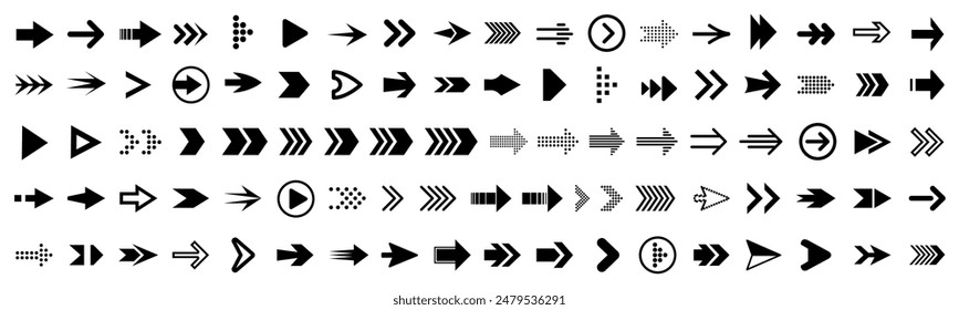 Arrows big black set icons, arrow icon, modern simple arrows, arrow vector collection cursor Immagine vettoriale stock