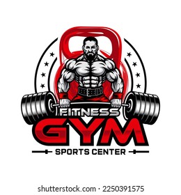 Bodybuilding and Gym logo and mascot for sport team, gym, tournament. vector illustration Immagine vettoriale stock