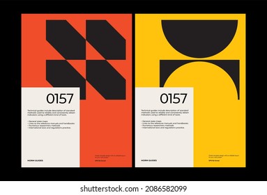 Bauhaus poster design template layout with clean typography and minimal vector pattern with colorful abstract geometric shapes. Great for branding presentation, album print, website header, web banner ஸ்டாக் வெக்டர்