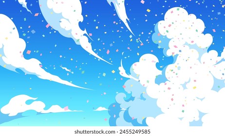 Background illustration of confetti dancing in the sky with a sense of speed_16:9 स्टॉक वेक्टर