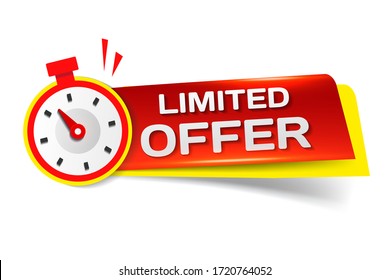 banner ribbon limited offer with stop watch Stockvektor