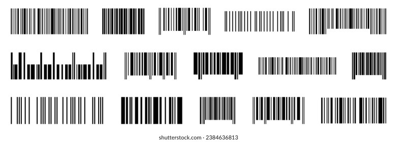 Bar code icon label for shop product. Universal product scan code. Bar code icon template. Black long barcode label 库存矢量图