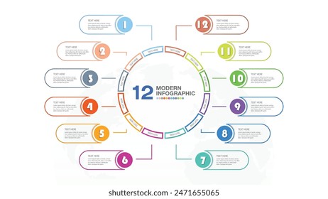 Basic circle infographic template with 12 steps, process or options, process chart, Used for process diagram, presentations, workflow layout, flow chart, infograph. Vector eps10 illustration.: stockvector
