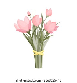 Beautiful bouquet of pink flowers isolated on white background. Pastel color flat vector illustration. Stock-vektor