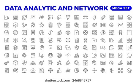 Big data analysis thin line icon set. Data processing outline pictograms for website and mobile app GUI. Digital analytics simple UI, UX vector icons Stock-vektor