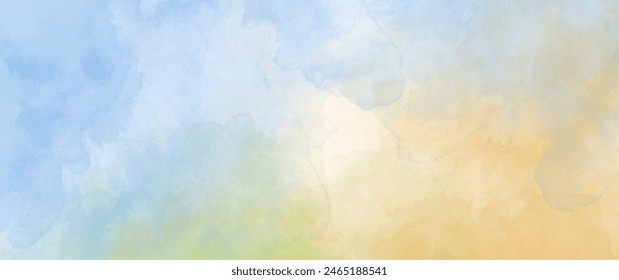 Blue and yellow watercolor vector texture background for poster, cover, banner, flyer, cards. Hand drawn summer illustration for design. Summer minimalistic background. Paper texture.: stockvector