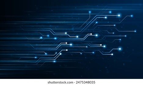 暗い背景に青い輝く線とキラキラの光の効果。高速インターネット技術の概念または高速無線データ伝送現代のインターネットネットワーク接続技術の背景	のベクター画像素材