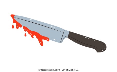 Bloody knife. Murder weapon with red blood stains. Criminal vector illustration. Clipart image isolated on white background Stockvektor