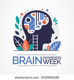 Brain Awareness Week (BAW) is a global campaign that takes place every year in mid-March to increase public awareness of the benefits and progress of brain research. Vector illustration 库存矢量图