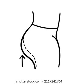 buttock augmentation icon black and white vector illustration. Editable outline stroke. Immagine vettoriale stock
