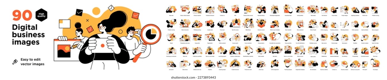 Business Concept illustrations. Mega set. Collection of scenes with men and women taking part in business activities. Vector illustration Arkistovektorikuva