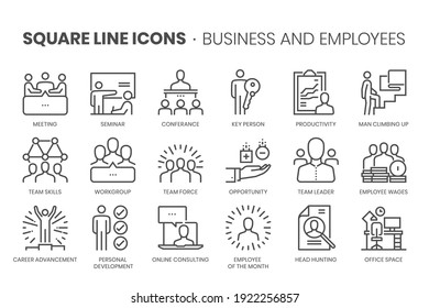 Business and employees related, pixel perfect, editable stroke, up scalable square line vector icon set.  Stockvektor
