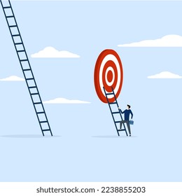 business people who are savvy about climbing the ladder to achieve short term goals. Focus on short term goals to achieve long term success, financial goals or project plan concept, strategy or busine 库存矢量图