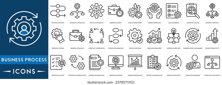 業務プロセスアイコンセット。ワークフローと生産性のシンボルのベクターイラストのベクター画像素材